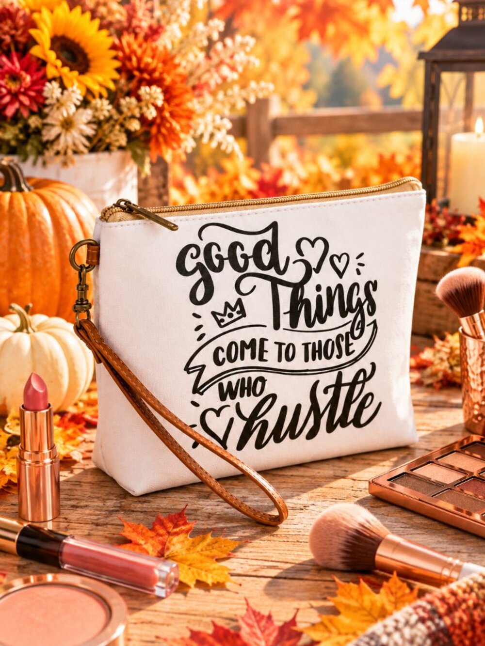 COSMETIC BAG MAKEUP BAG "GOOD "THINS COME TO THOSE WHO HUSTLE"